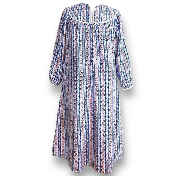 Lanz of Salzburg Womens Nightgown Sz S Tyrolean Heart Floral Stripe Flannel - Picture 1 of 6